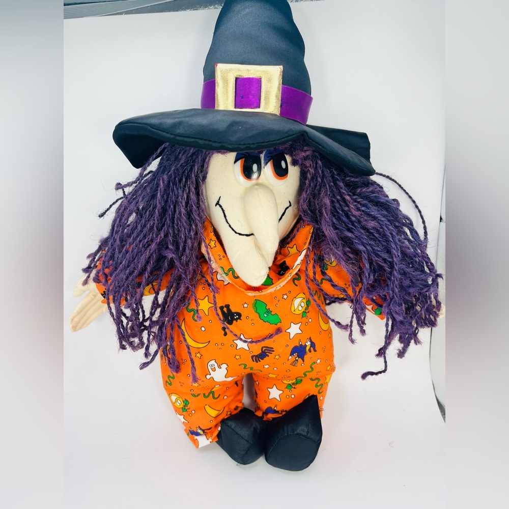 Vintage Halloween Witch Plush Doll 1995 Joelson Industries Yarn Hair 16”